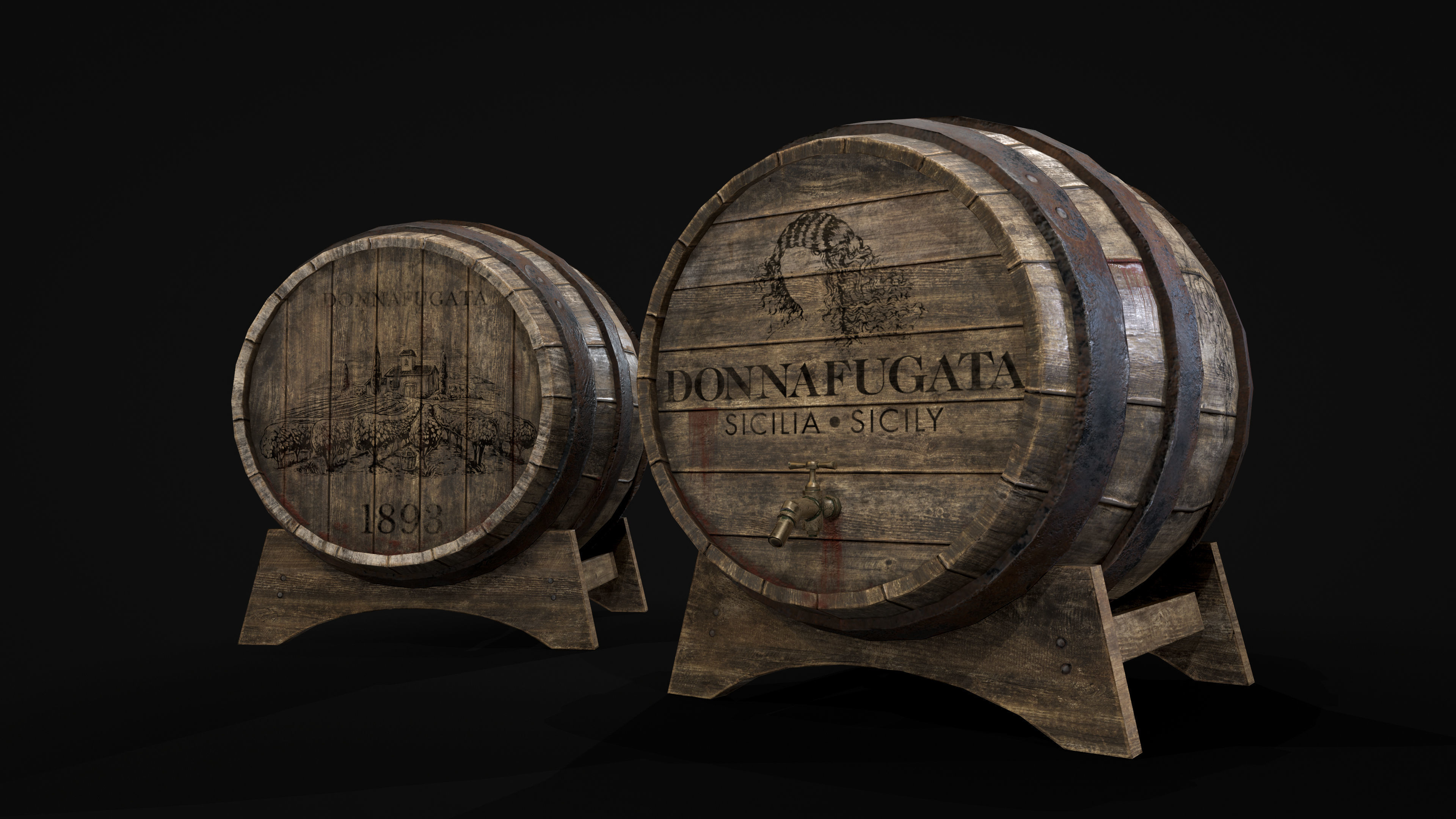 Old Wooden Barrel PBR Textures Low Poly 3D model Low-poly 3D model_2
