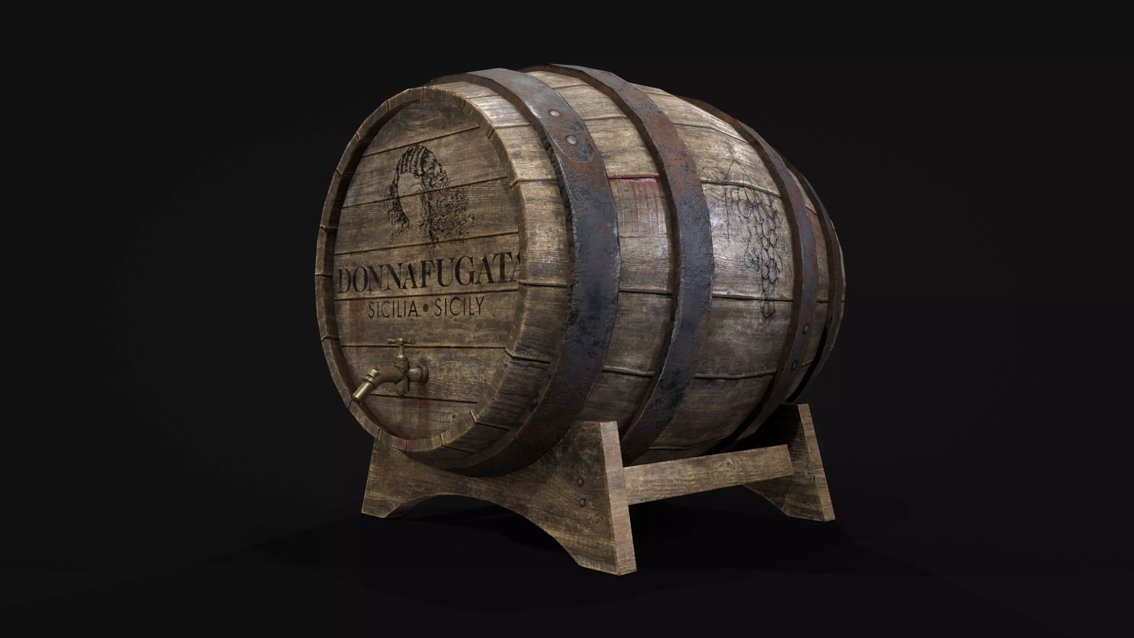 Old Wooden Barrel PBR Textures Low Poly 3D model Low-poly 3D model_0