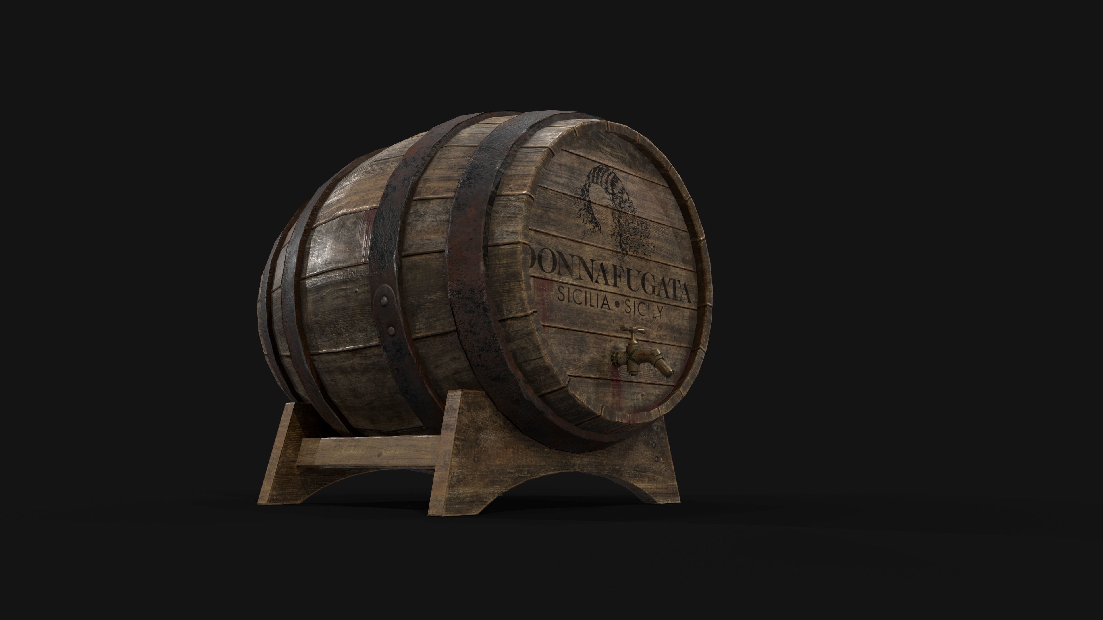Old Wooden Barrel PBR Textures Low Poly 3D model Low-poly 3D model_5