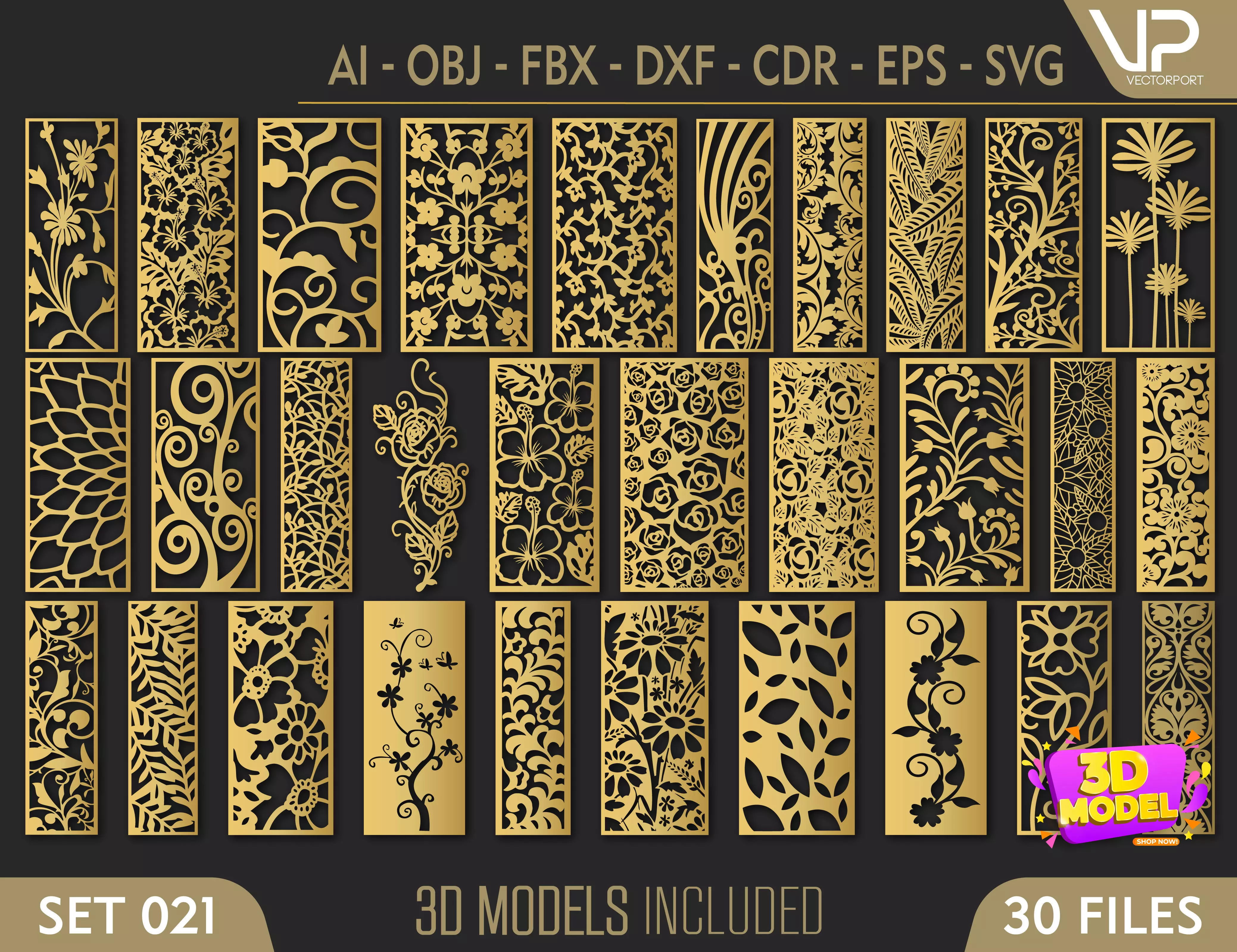 30 3D Decorative wall panels - screen SET 021 3D model_0