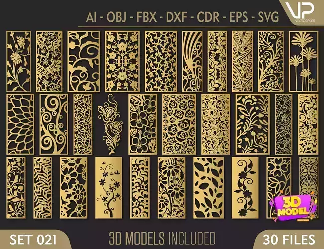  30 3D Decorative wall panels - screen SET 021 3D model