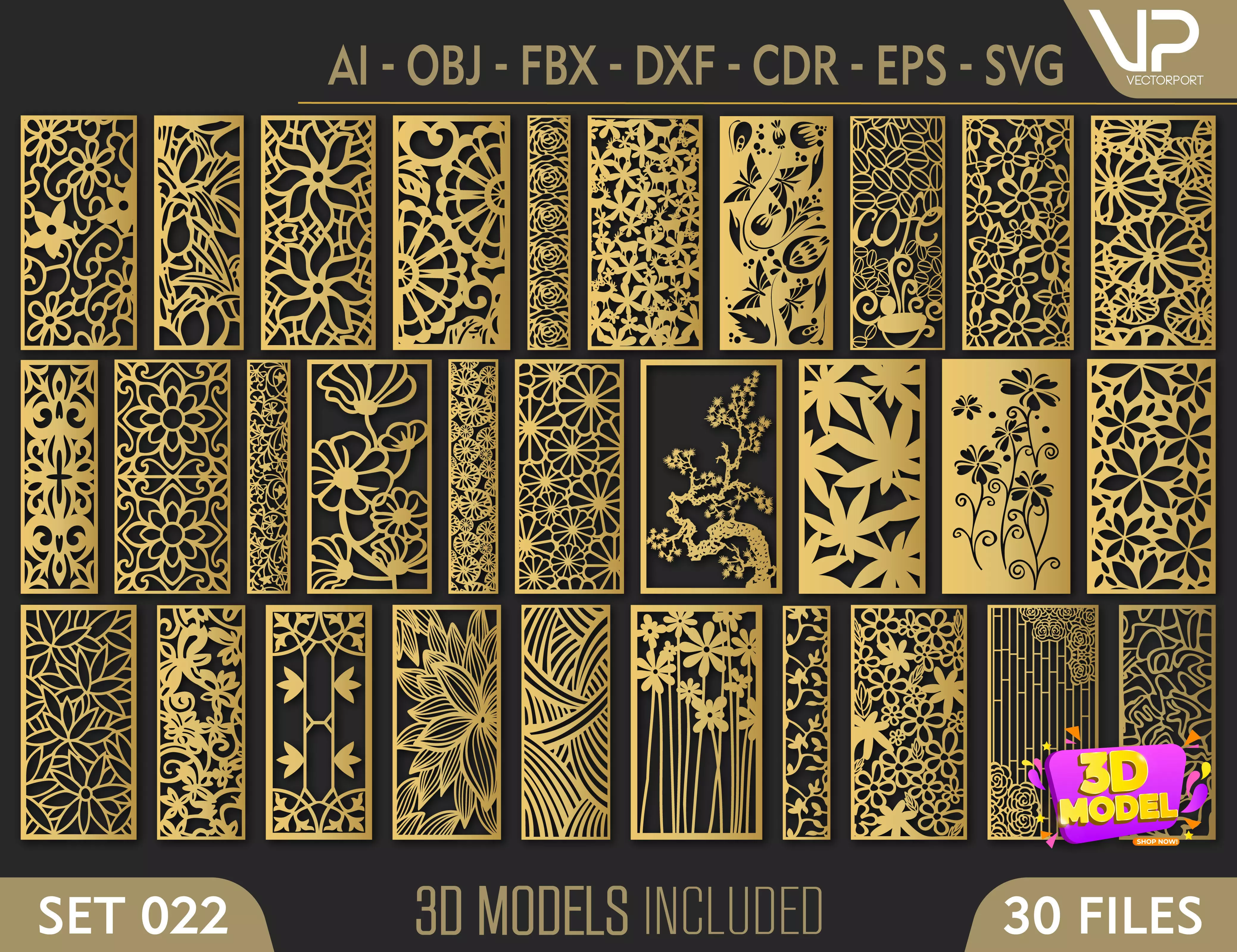 30 3D Decorative wall panels - screen SET 022 3D model_0