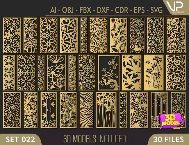 30 3D Decorative wall panels - screen SET 022 3D model