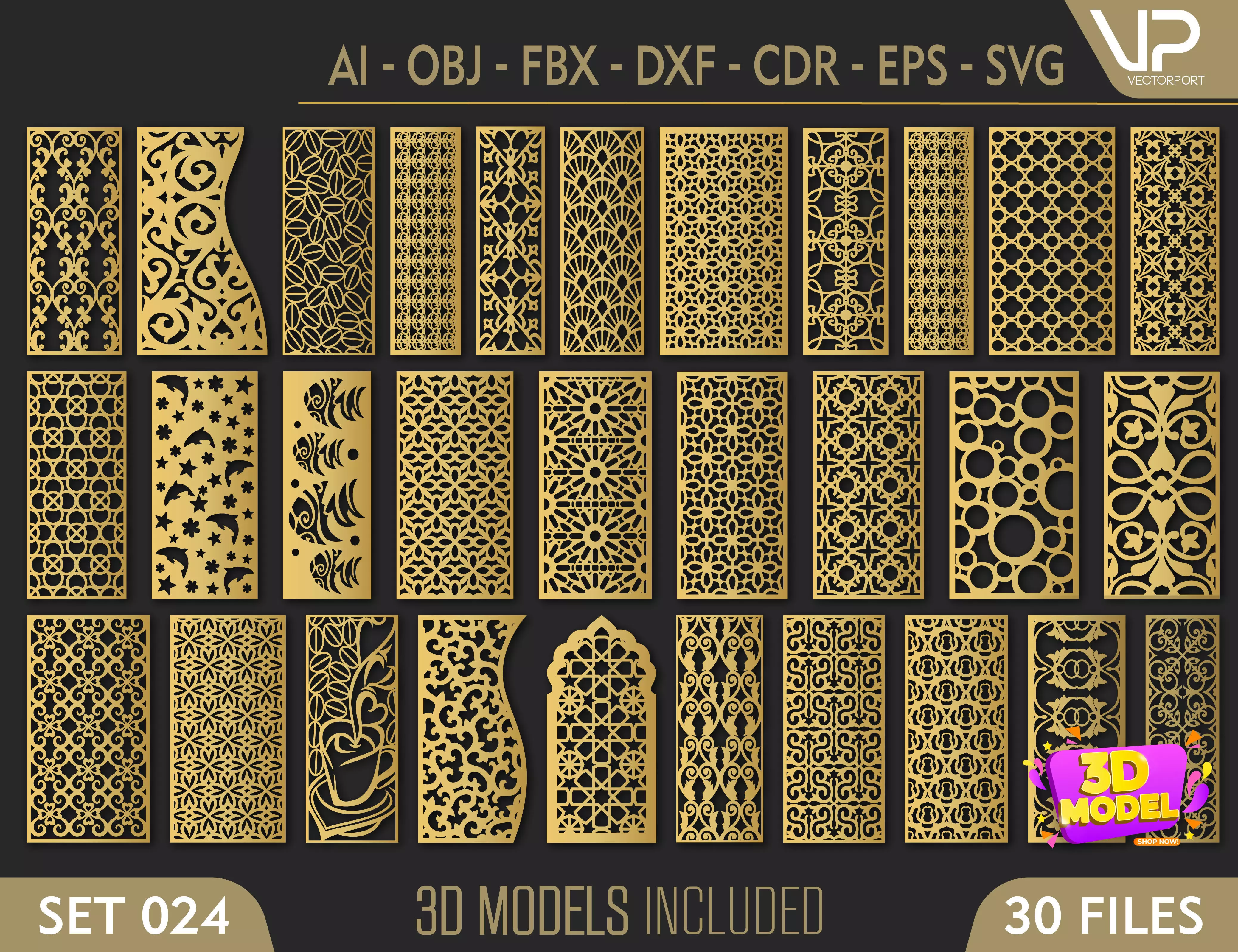 30 3D Decorative wall panels - screen SET 024 3D model