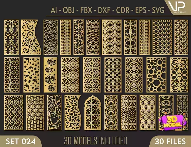 30 3D Decorative wall panels - screen SET 024 3D model