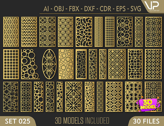 30 3D Decorative wall panels - screen SET 025 3D model
