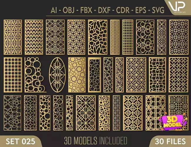 30 3D Decorative wall panels - screen SET 025 3D model