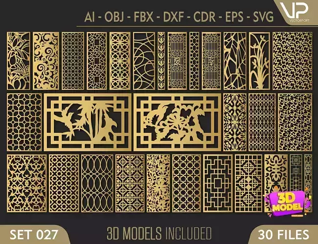 30 3D Decorative wall panels - screen SET 027 3D model