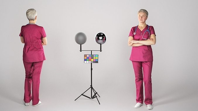 Adult surgical nurse in red uniform 144 Low-poly 3D model