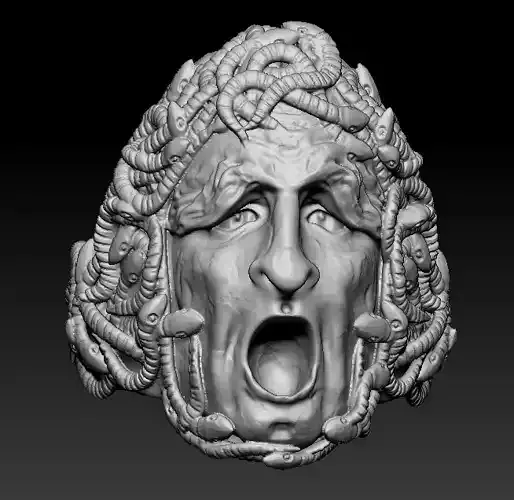 Scary Screaming Face Head Snakes Ring jewel 3D print model