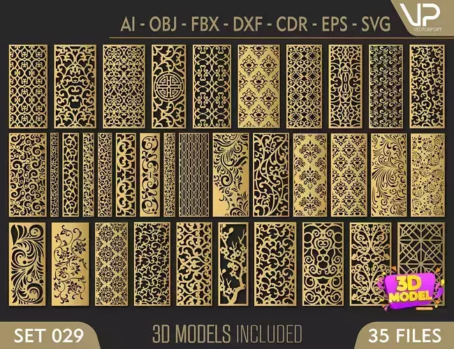 35 3D Decorative wall panels - screen SET 029 3D model