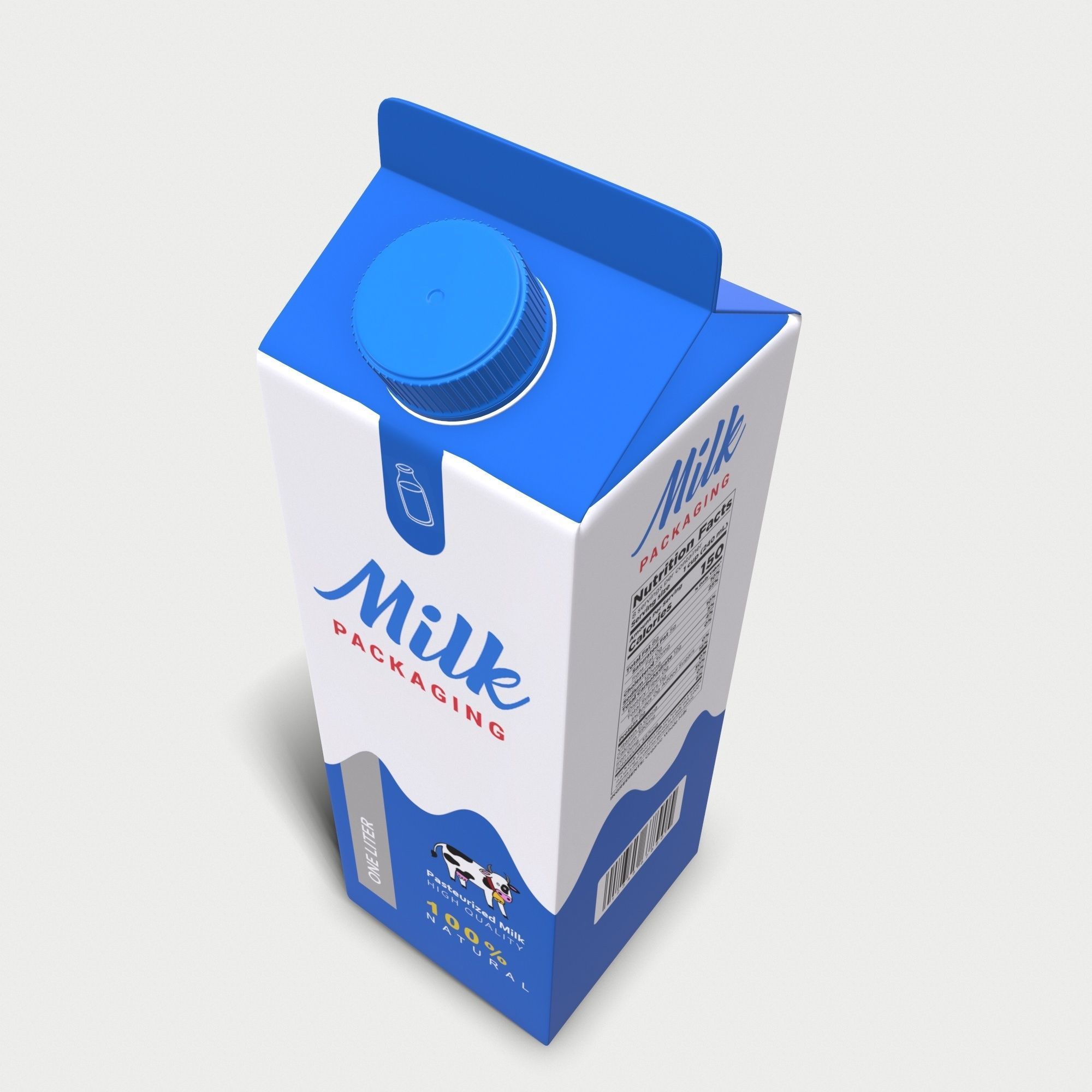Milk Carton - 1 Liter Low-poly 3D model_4