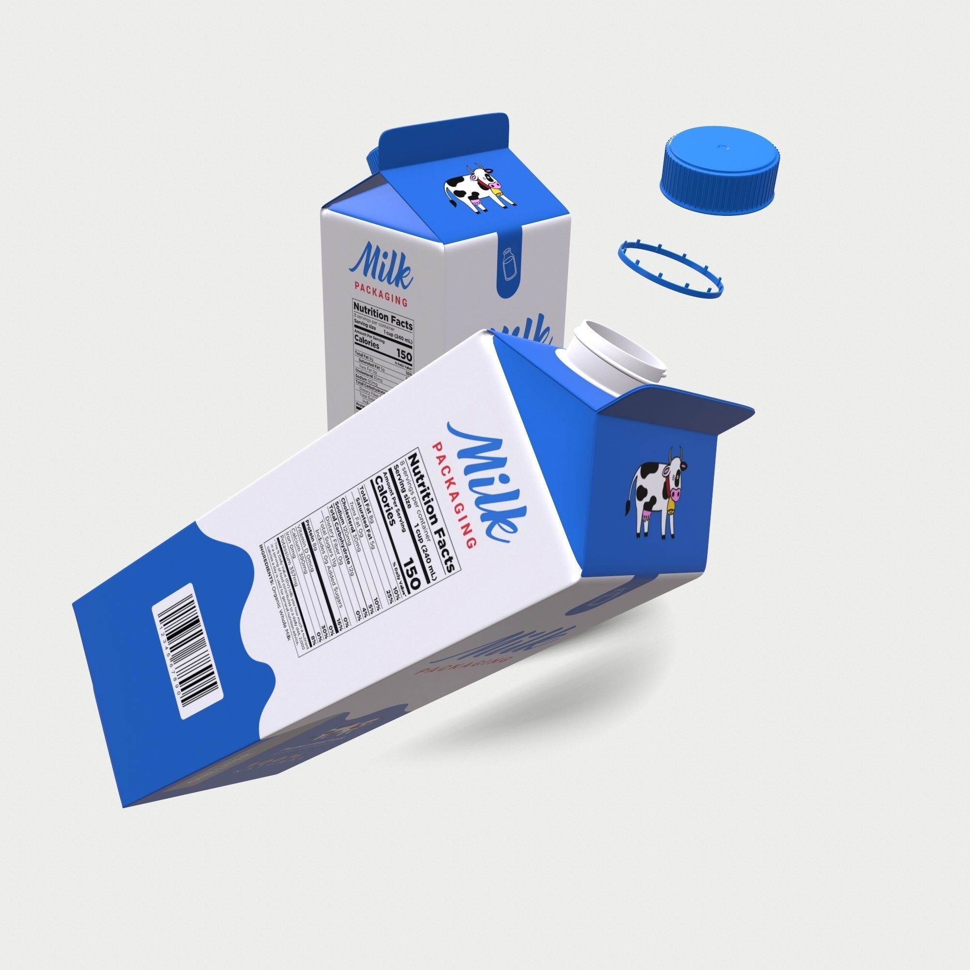 Milk Carton - 1 Liter Low-poly 3D model_3