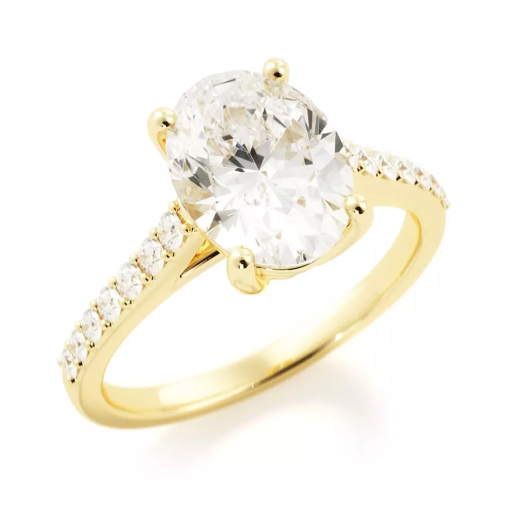 Oval Ring with side stone diamonds r0005 3D print model
