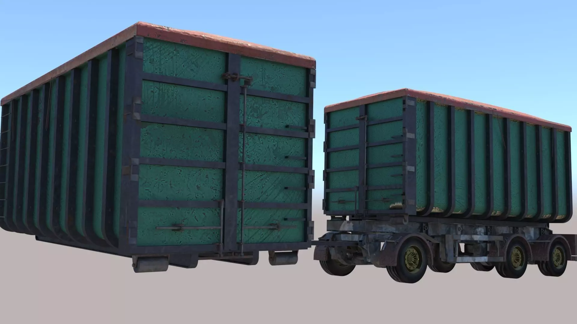 Truck Container Old Used with and without Wheel Mount Free 3D model