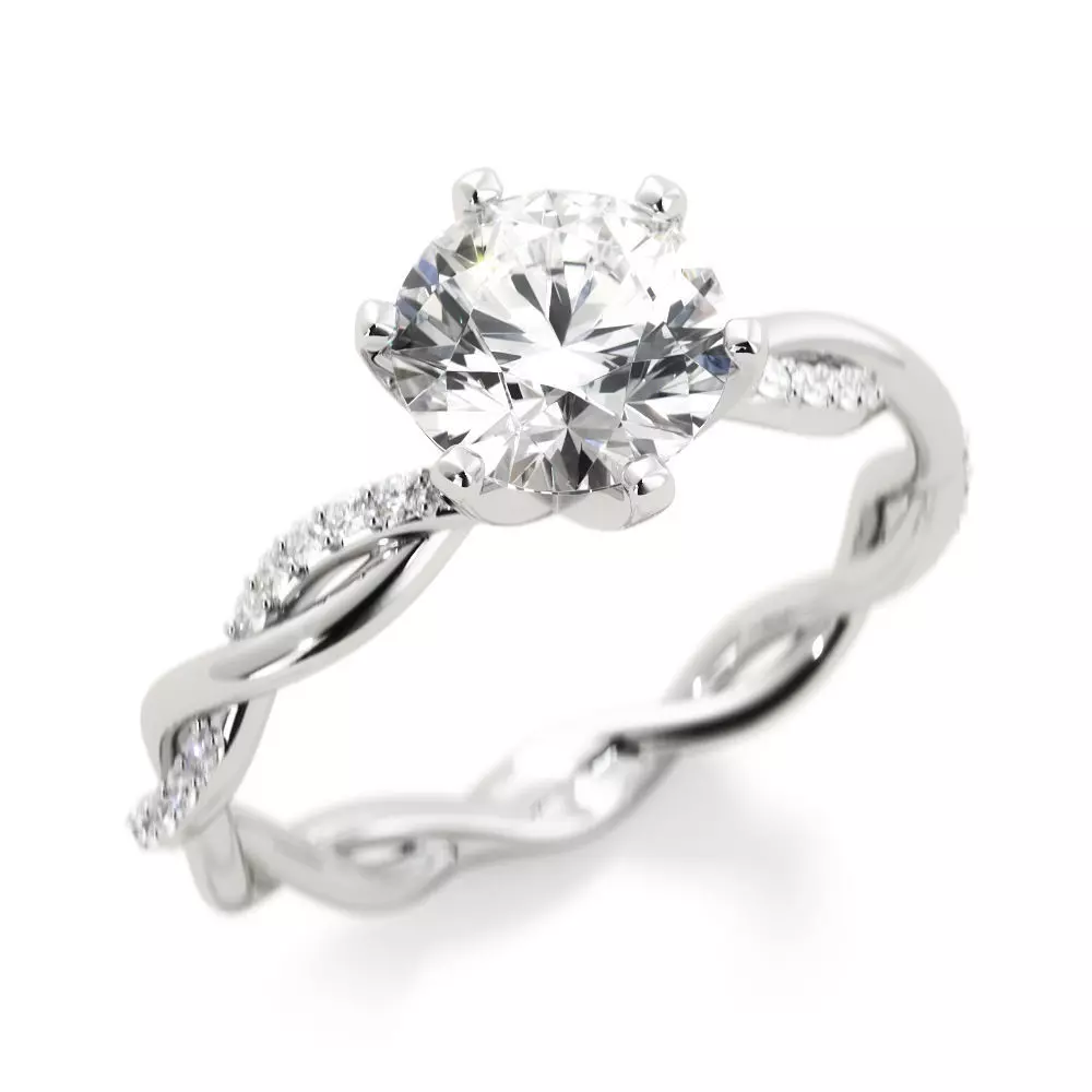 Twist engagement ring with round center stone r0007 3D print model_0