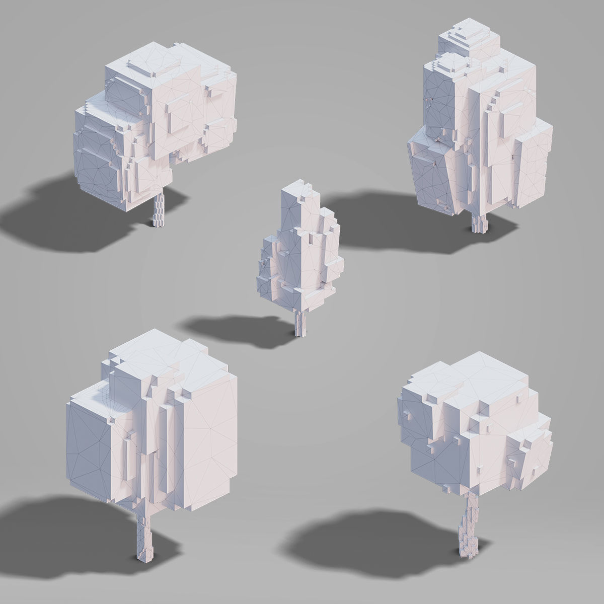 Tree set - Cubic Low-poly 3D model_1