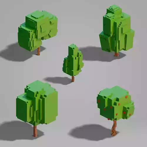 Tree set - Cubic Low-poly 3D model