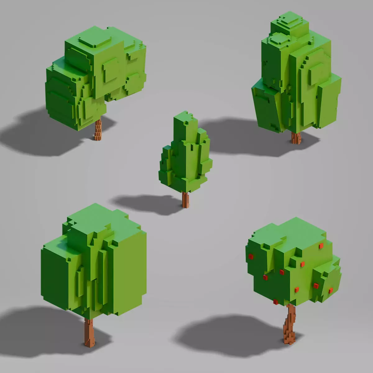 Tree set - Cubic Low-poly 3D model_0