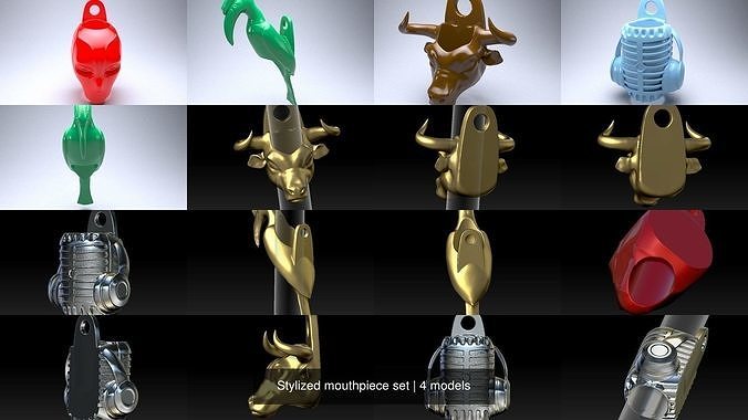 Stylized mouthpiece set 3D Model Collection