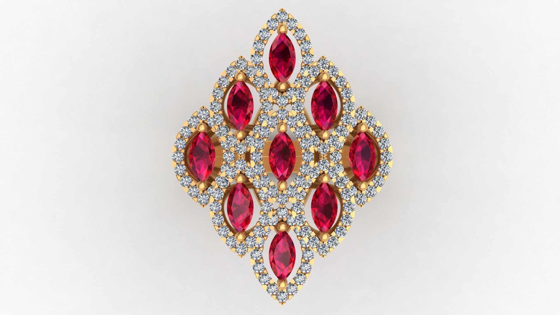 Marquise  Rhombus Style Ruby Diamond Gold Ring 3D print model_3