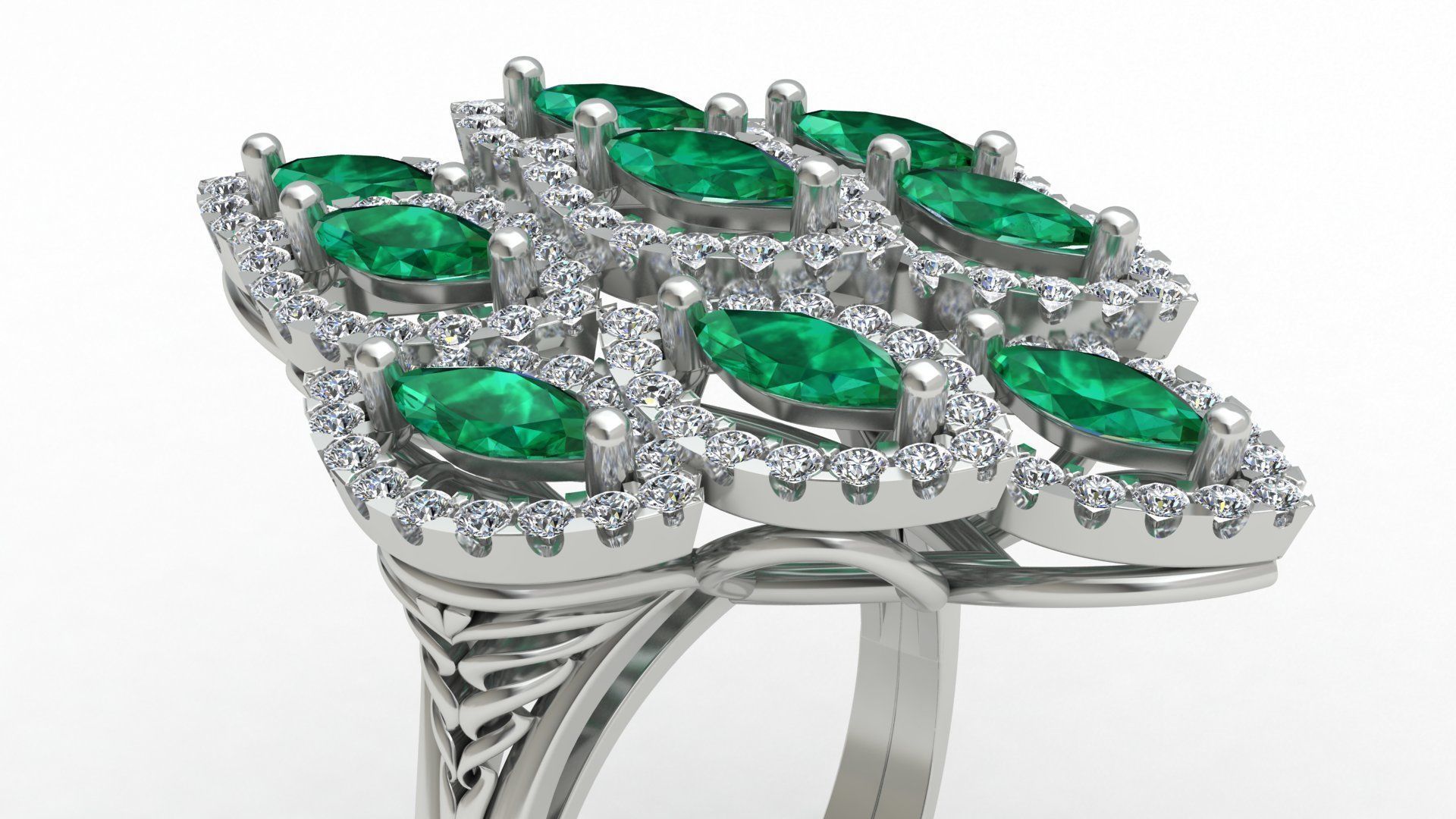 Marquise  Rhombus Style Ruby Diamond Gold Ring 3D print model_13