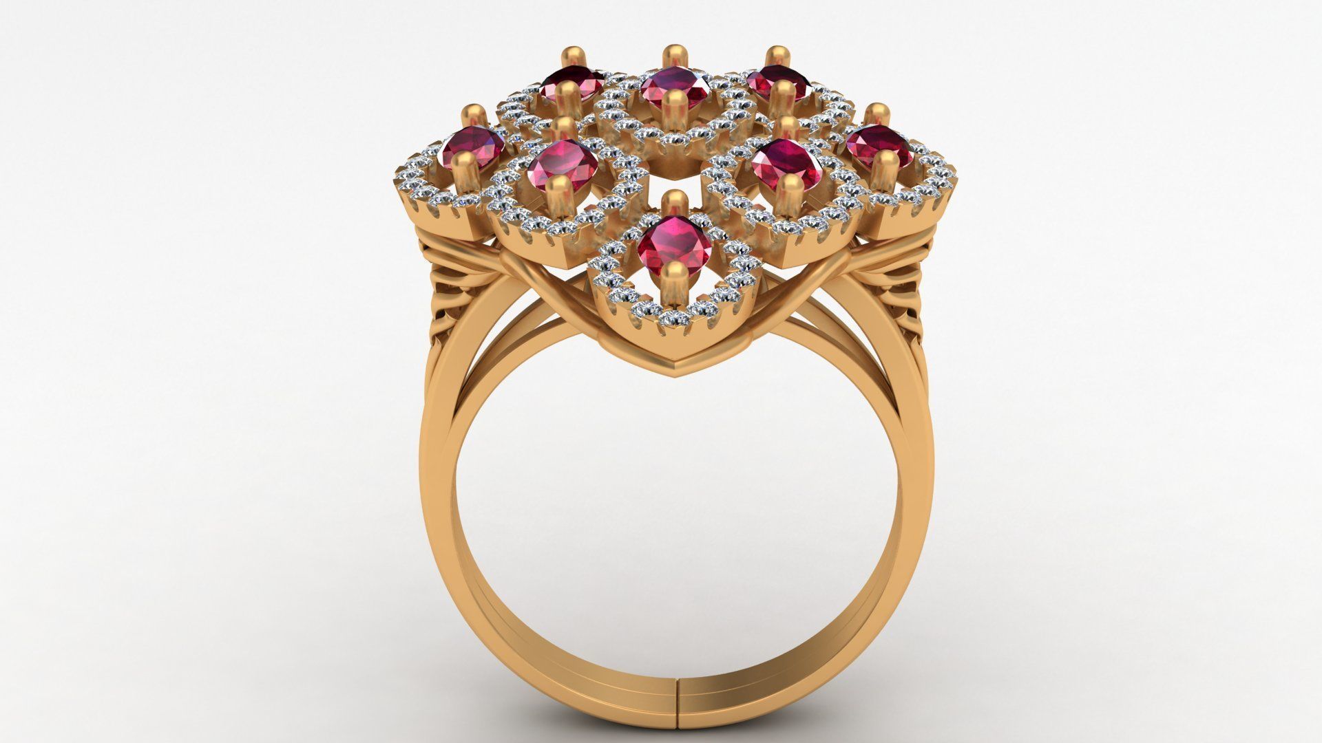 Marquise  Rhombus Style Ruby Diamond Gold Ring 3D print model_2