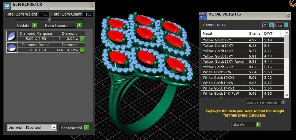 Marquise  Rhombus Style Ruby Diamond Gold Ring 3D print model_21