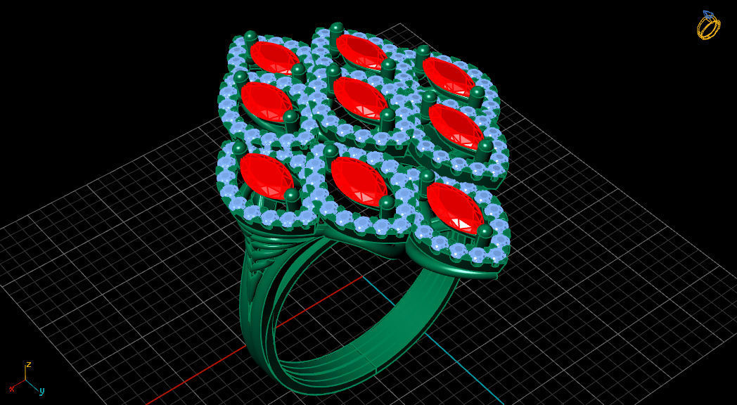Marquise  Rhombus Style Ruby Diamond Gold Ring 3D print model_16