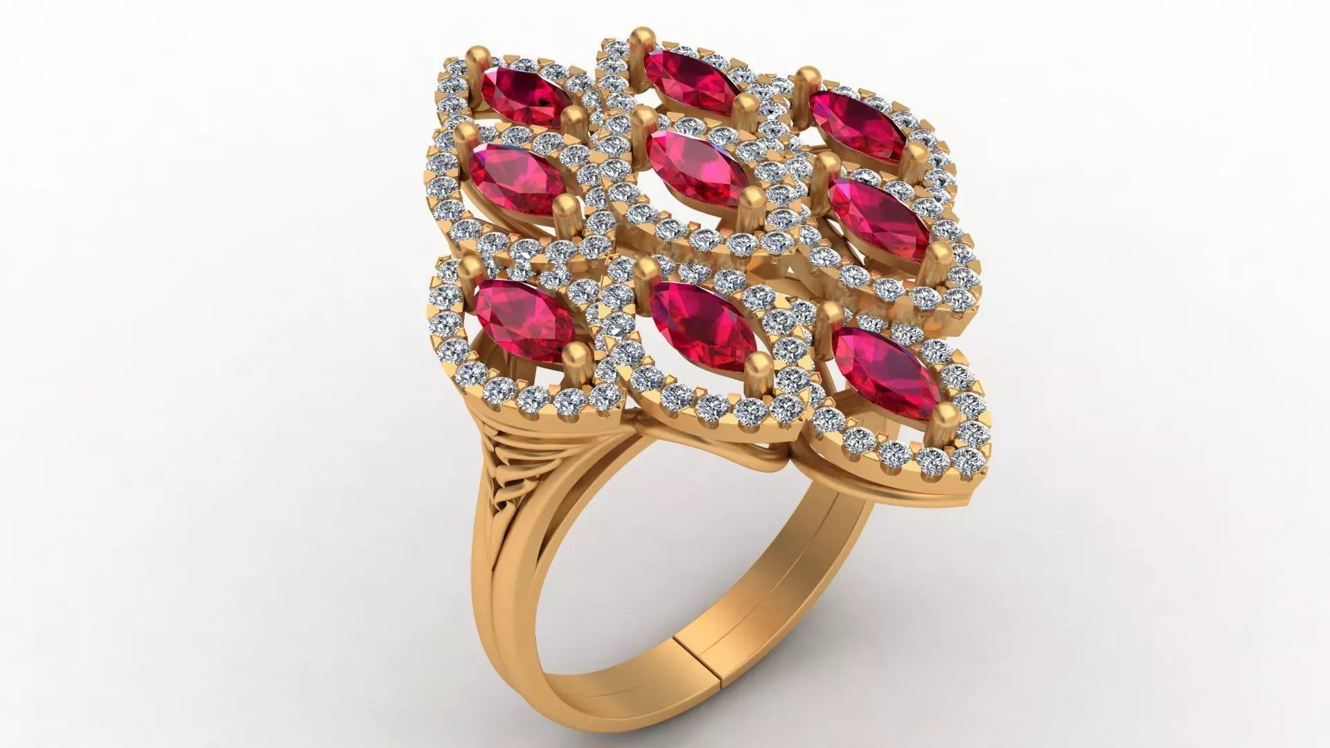 Marquise  Rhombus Style Ruby Diamond Gold Ring 3D print model_0