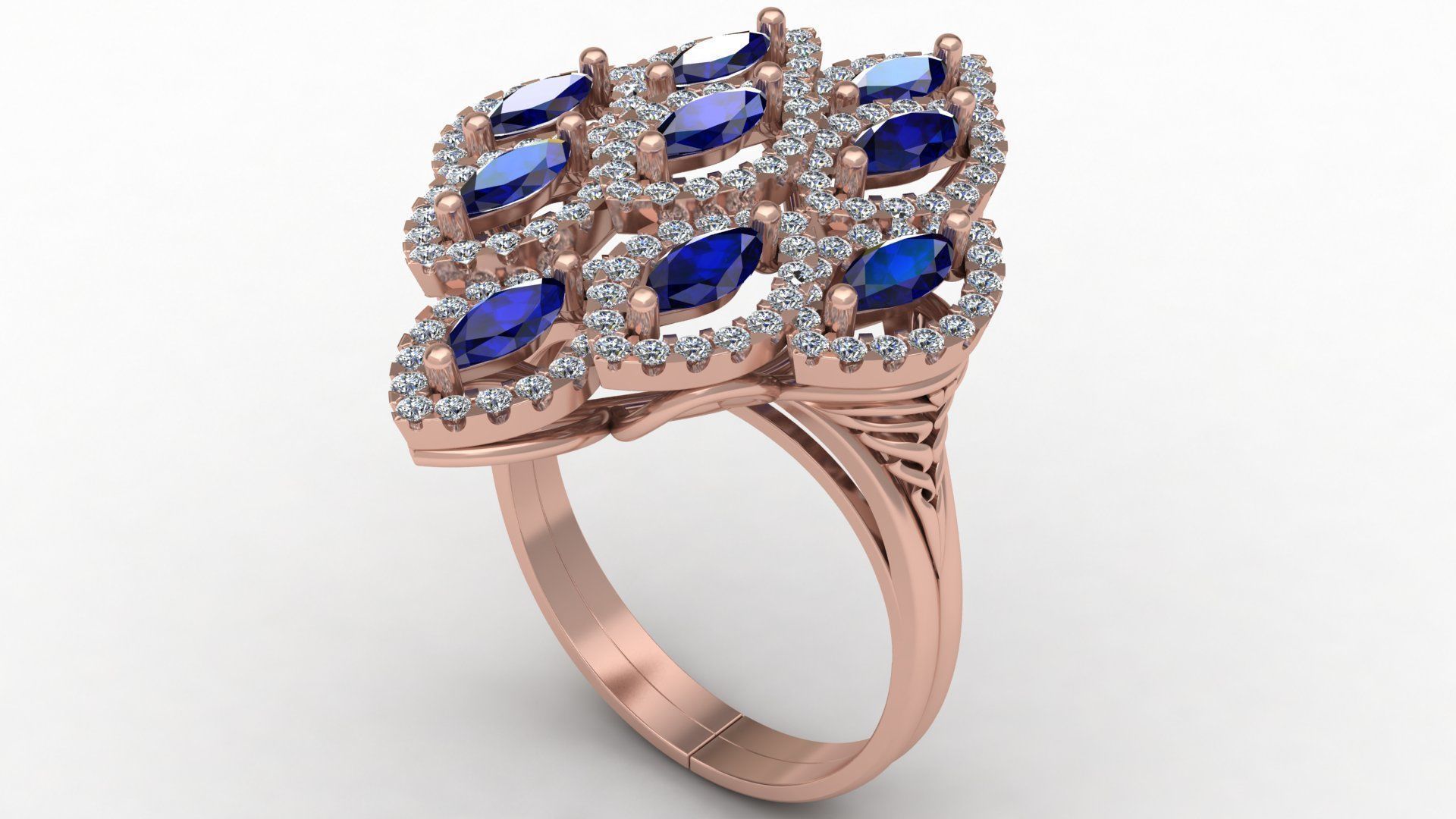 Marquise  Rhombus Style Ruby Diamond Gold Ring 3D print model_9