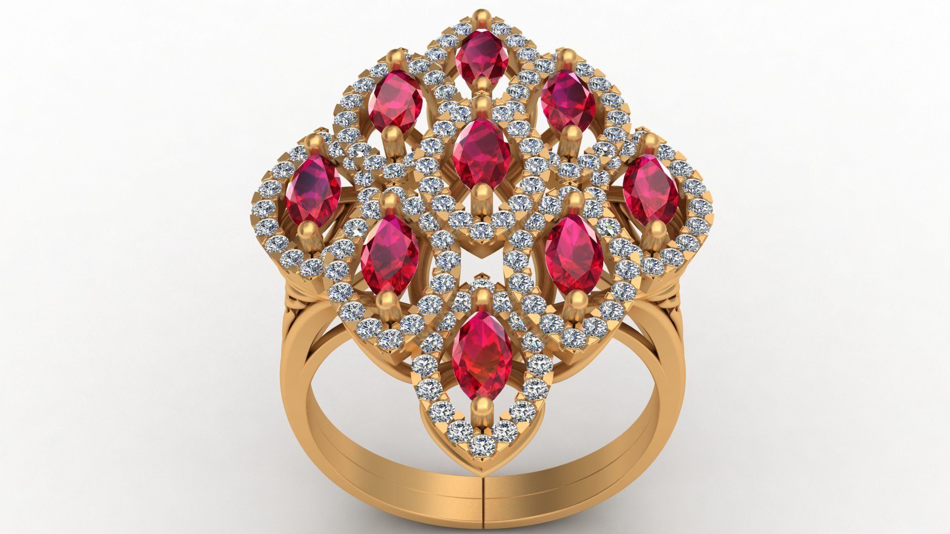 Marquise  Rhombus Style Ruby Diamond Gold Ring 3D print model_1