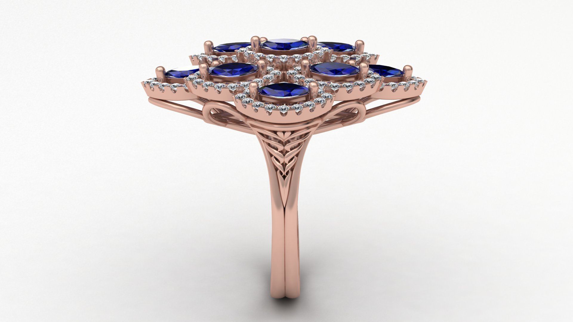 Marquise  Rhombus Style Ruby Diamond Gold Ring 3D print model_11