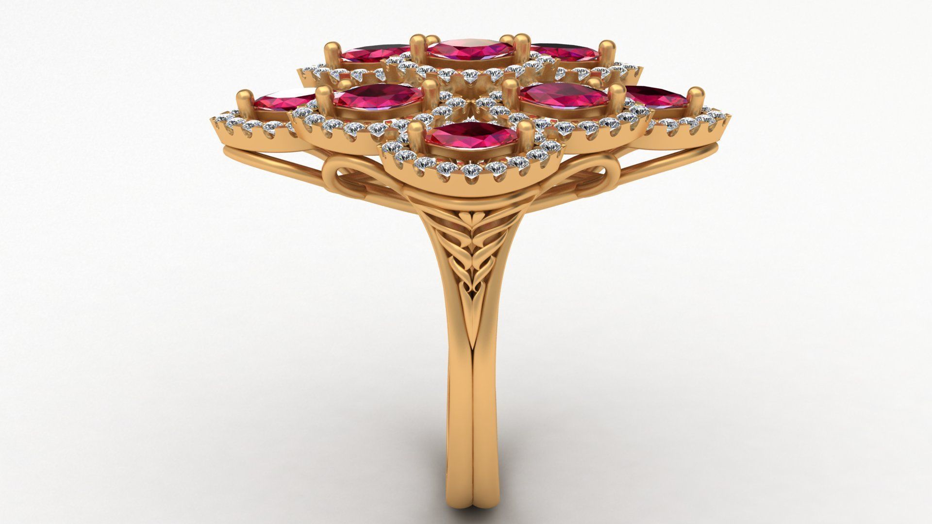 Marquise  Rhombus Style Ruby Diamond Gold Ring 3D print model_4