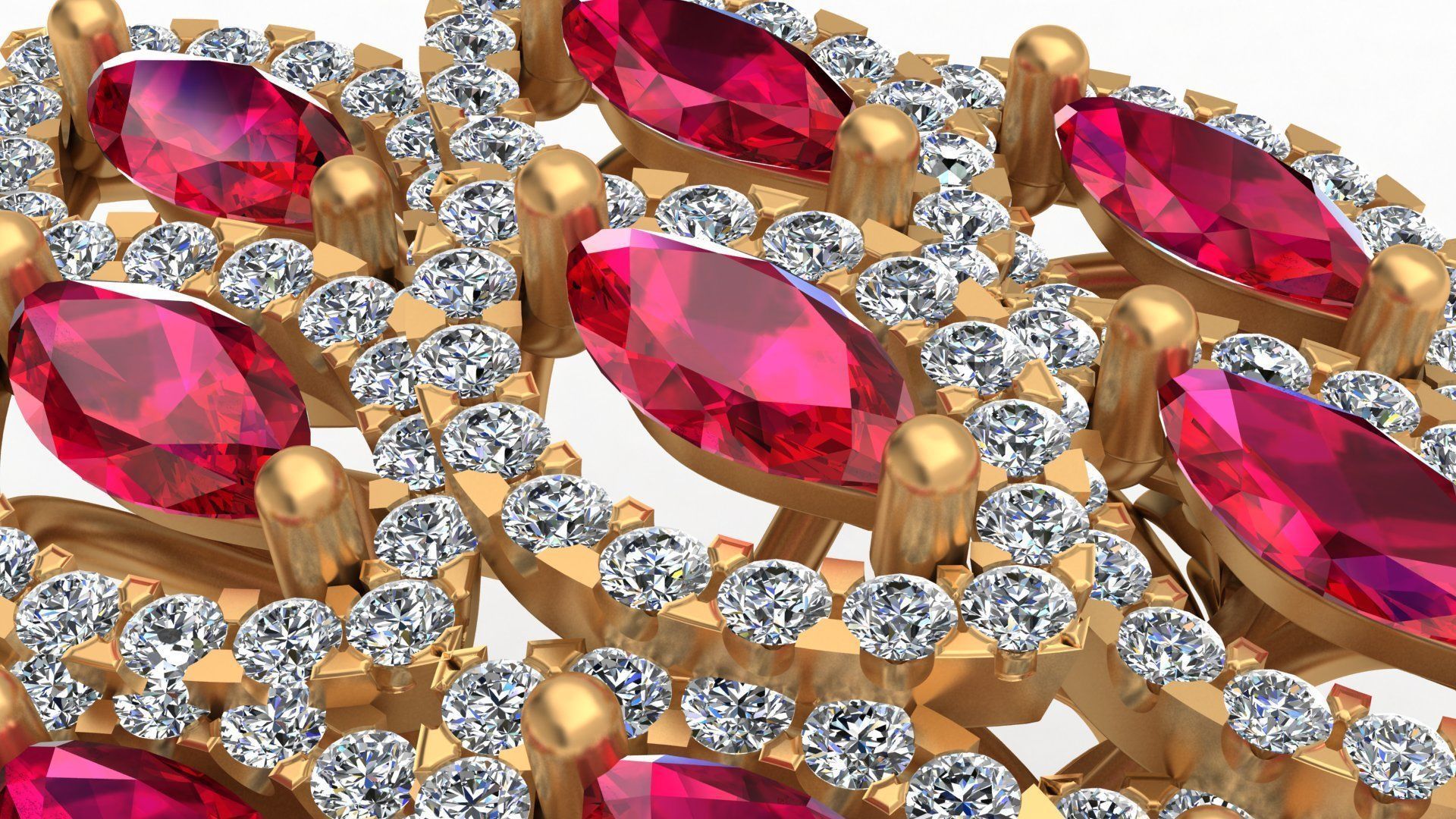 Marquise  Rhombus Style Ruby Diamond Gold Ring 3D print model_6