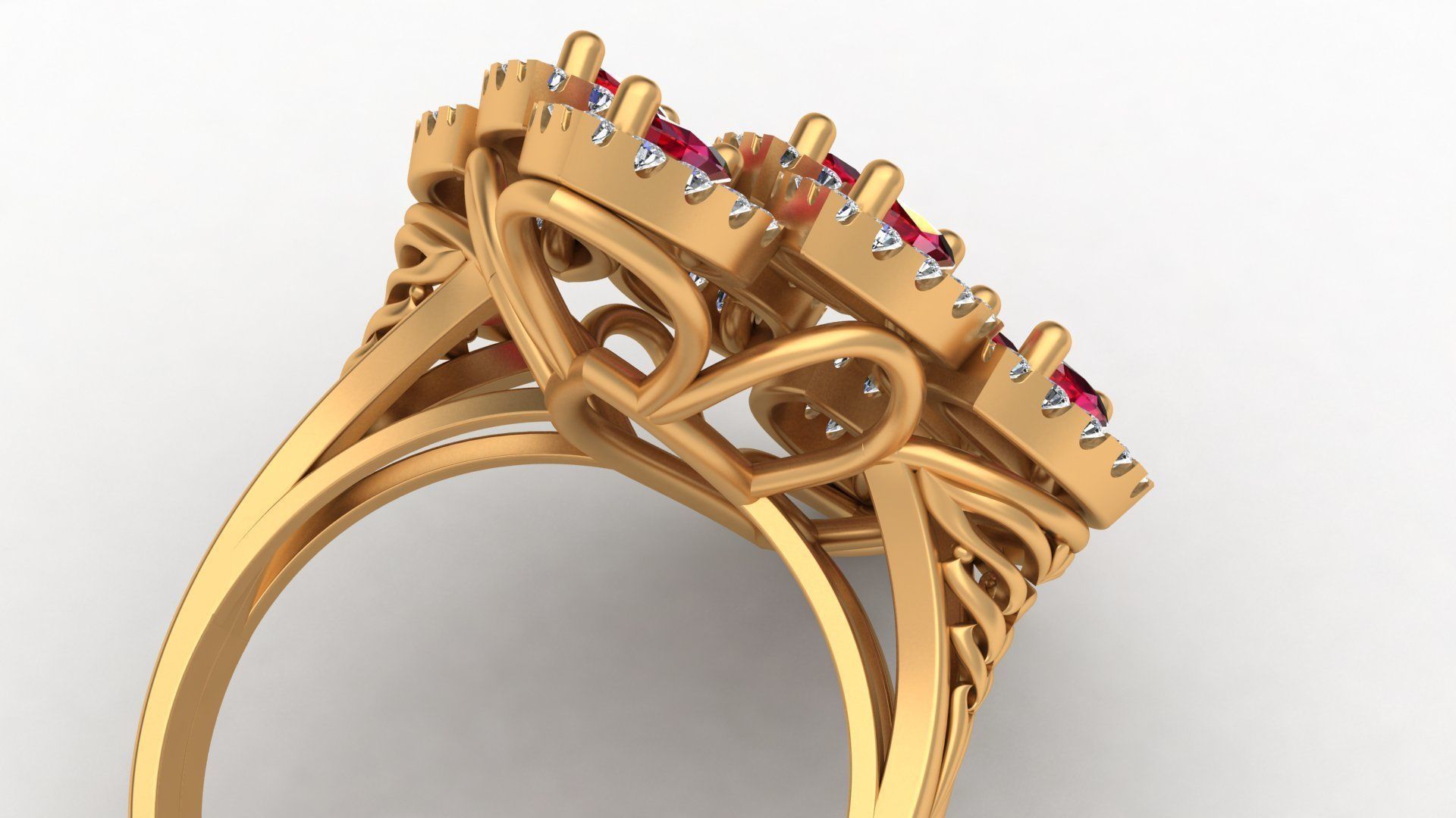Marquise  Rhombus Style Ruby Diamond Gold Ring 3D print model_8