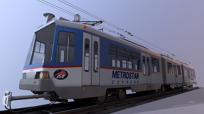 Train metro on tracks Low-poly 3D model