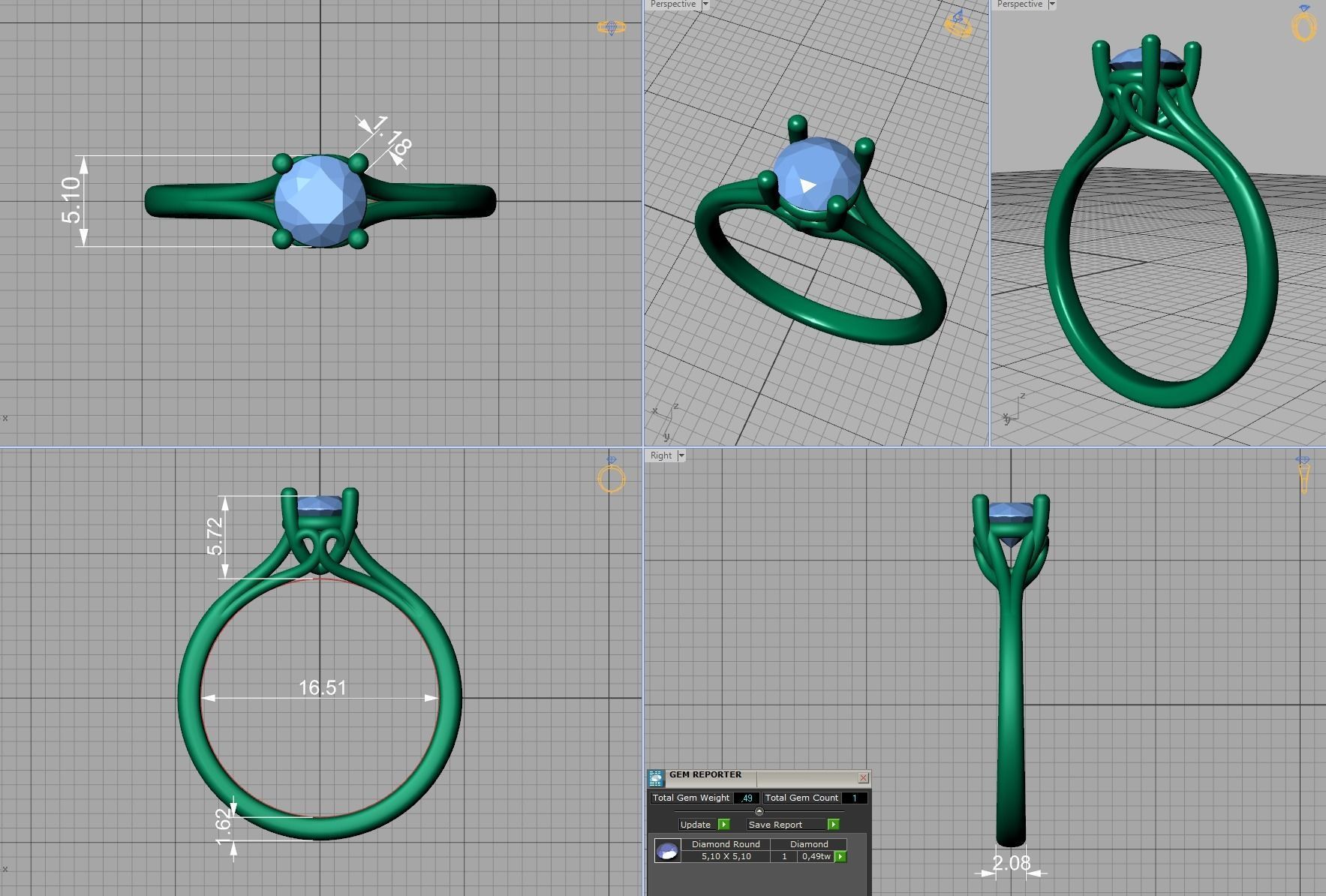 Half Carat Diamond ring 3dmodel 4prong design 3D print model_7