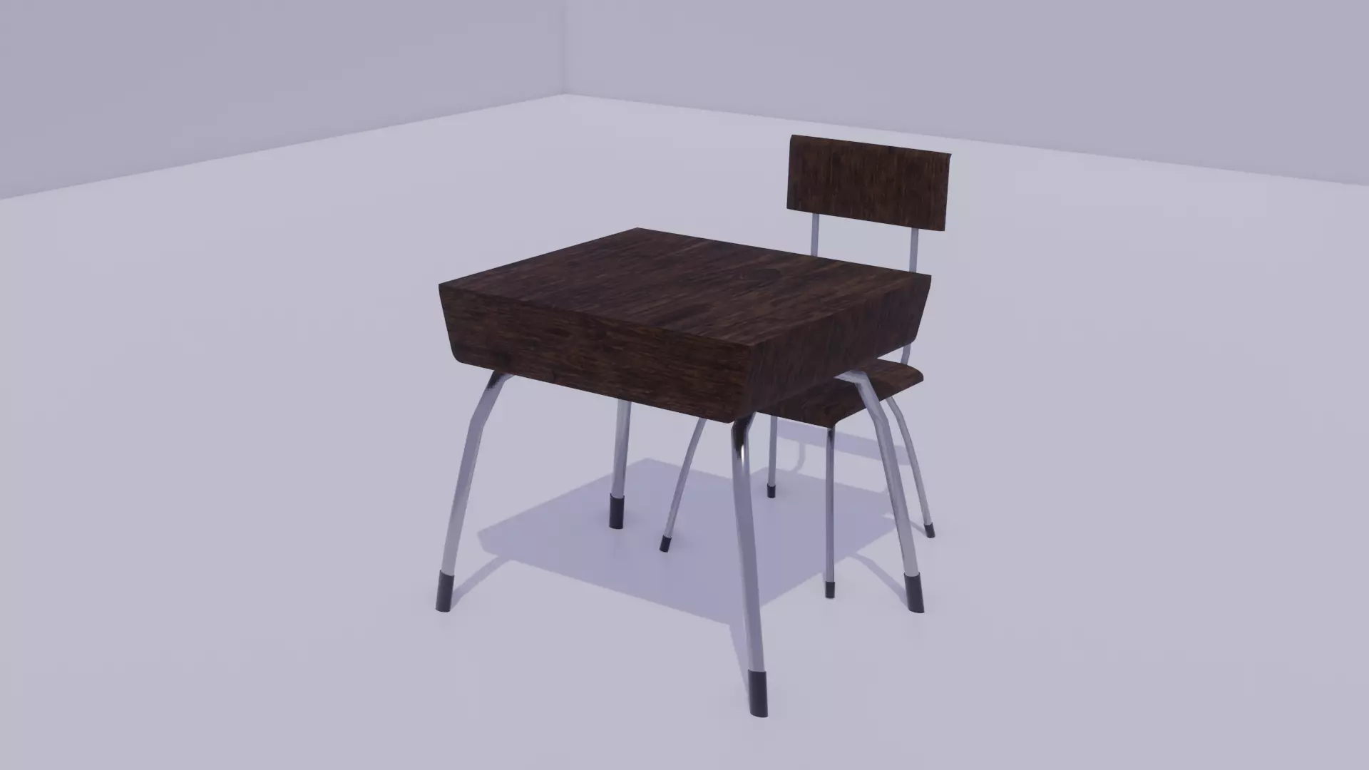 School Table and Chair  Low-poly 3D model_0