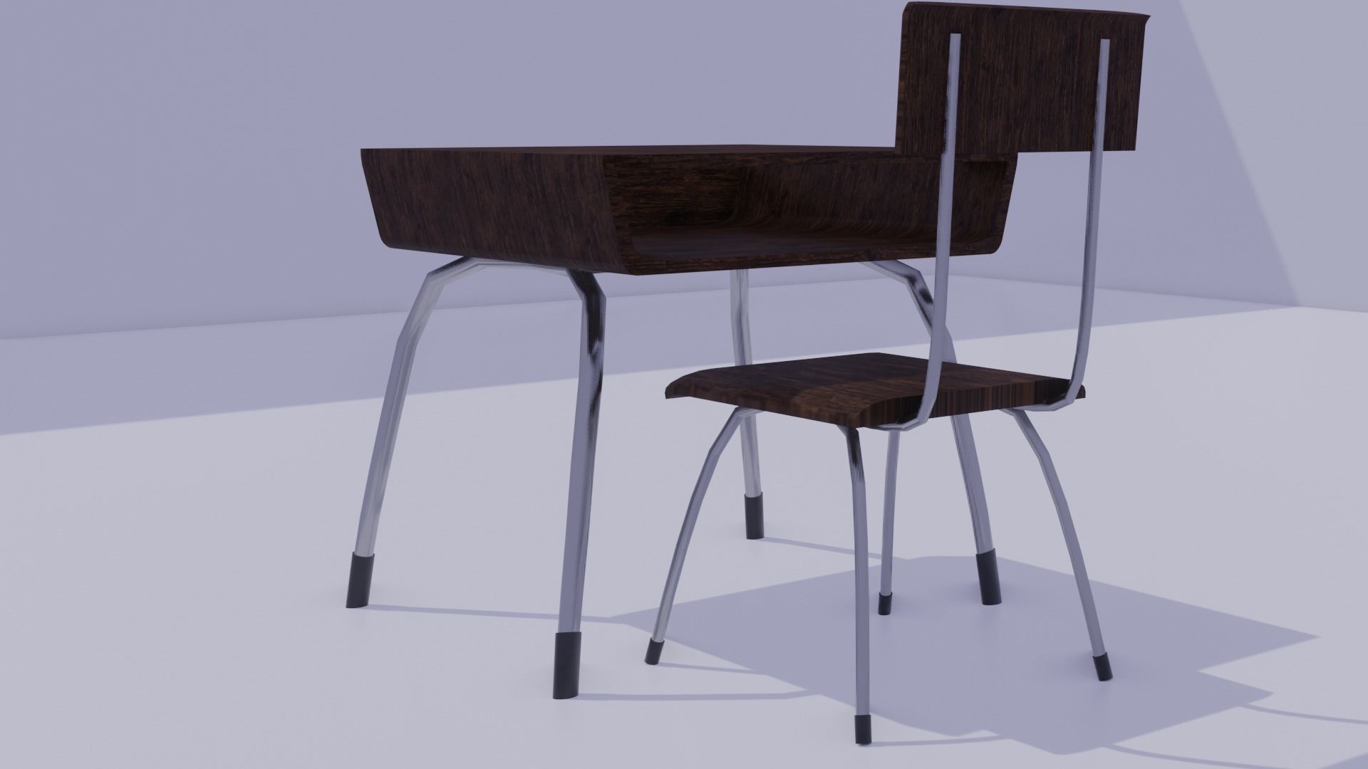School Table and Chair  Low-poly 3D model_1