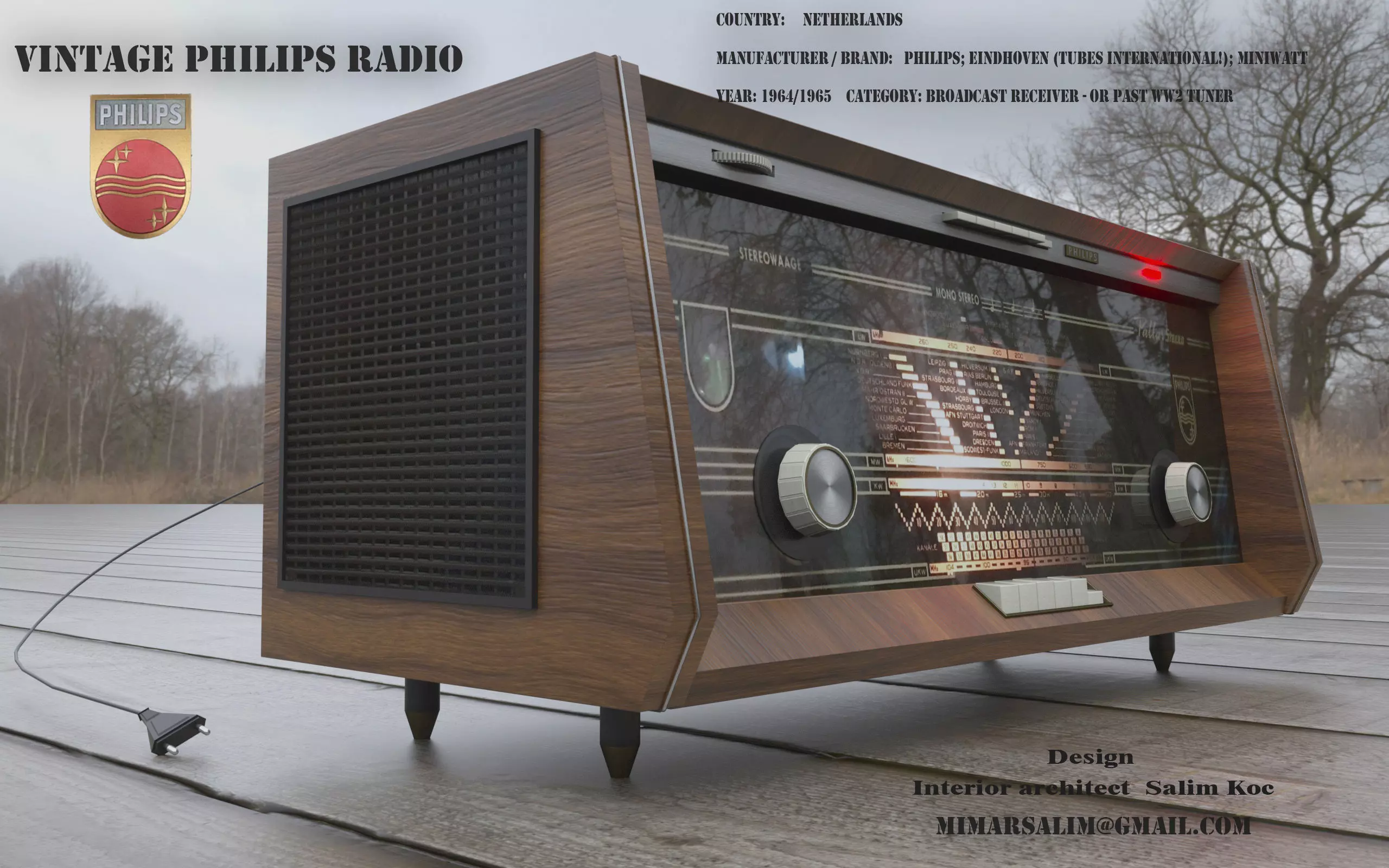 Vintage Philips Radio Low-poly 3D model