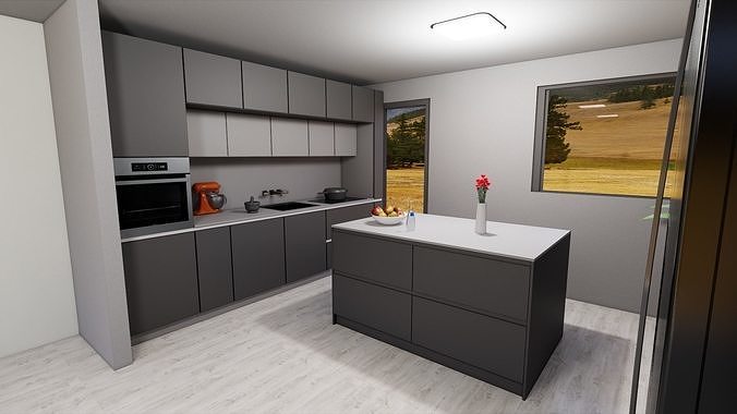 modern kitchen with island Low-poly 3D model