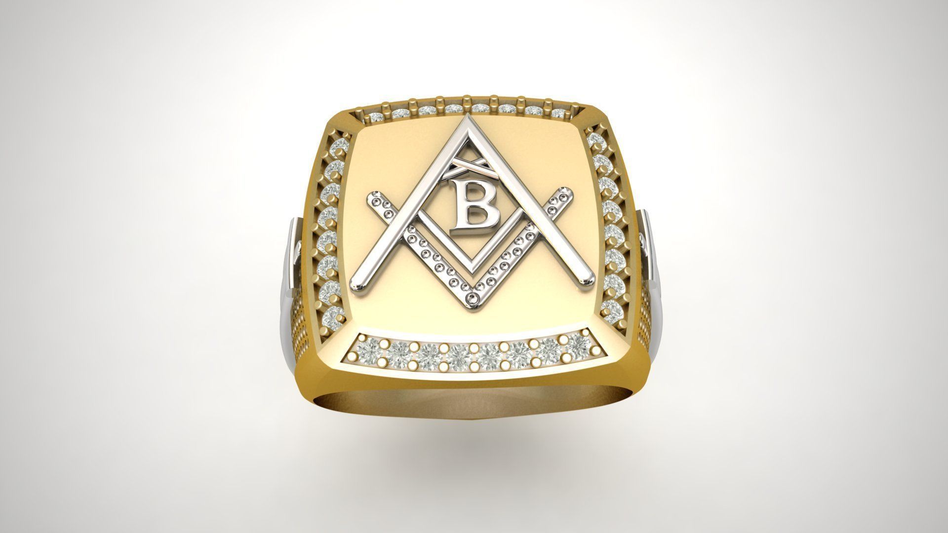 B - LETTER  SIGNET RING 3D print model_2