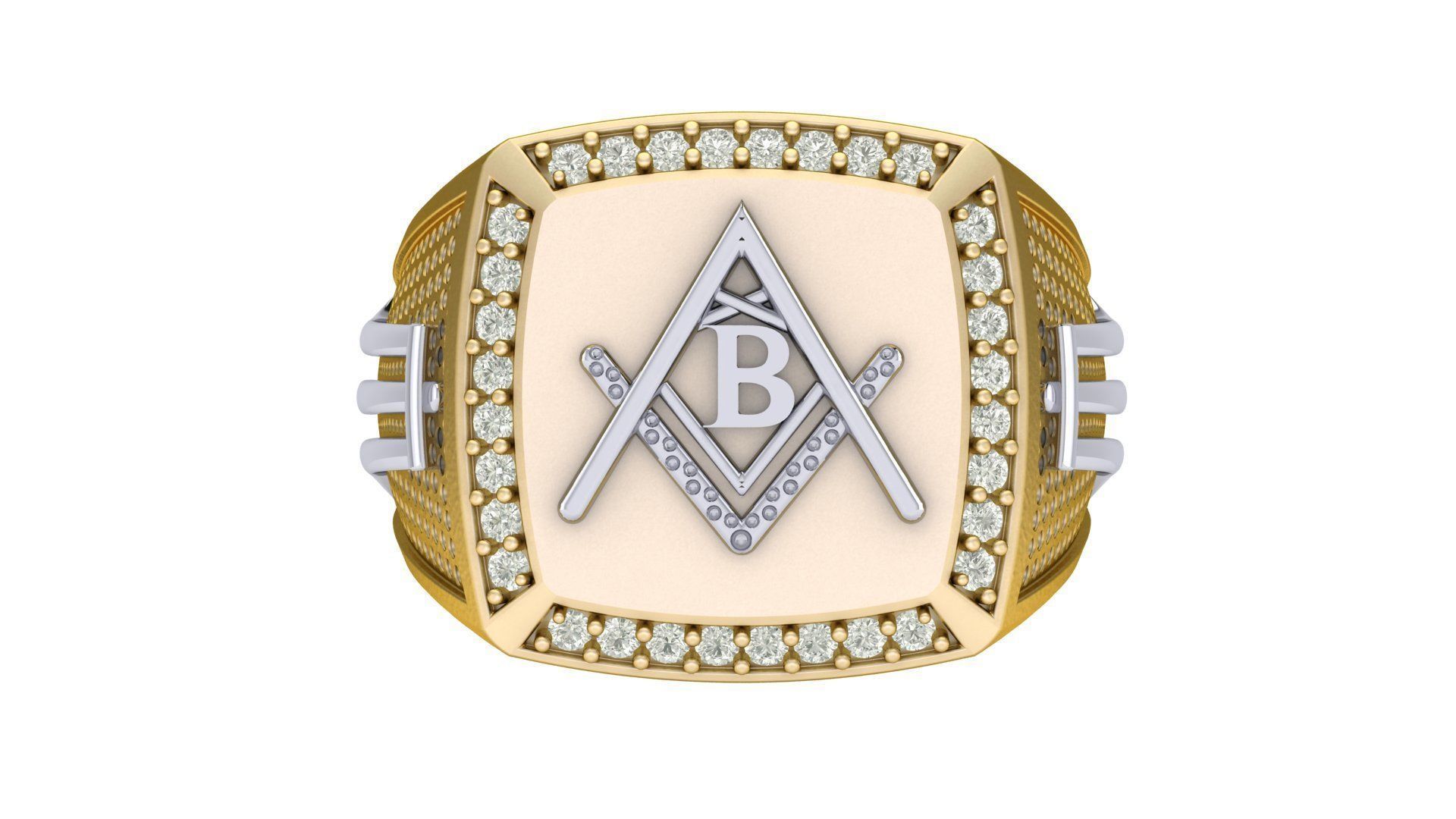 B - LETTER  SIGNET RING 3D print model_1