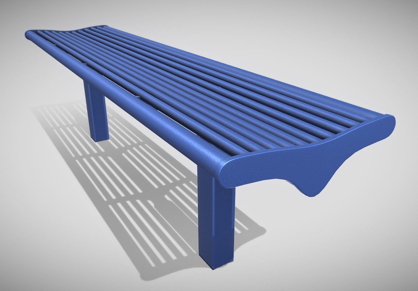 Bench 5 Low-Poly Blue Painted Metal Low-poly 3D model_2