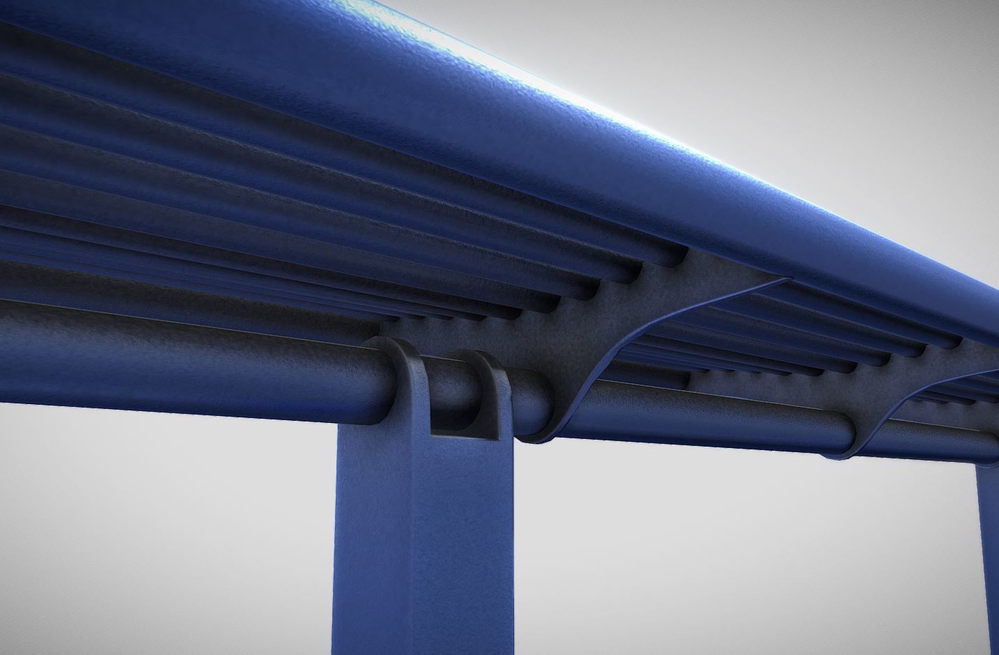 Bench 5 Low-Poly Blue Painted Metal Low-poly 3D model_4