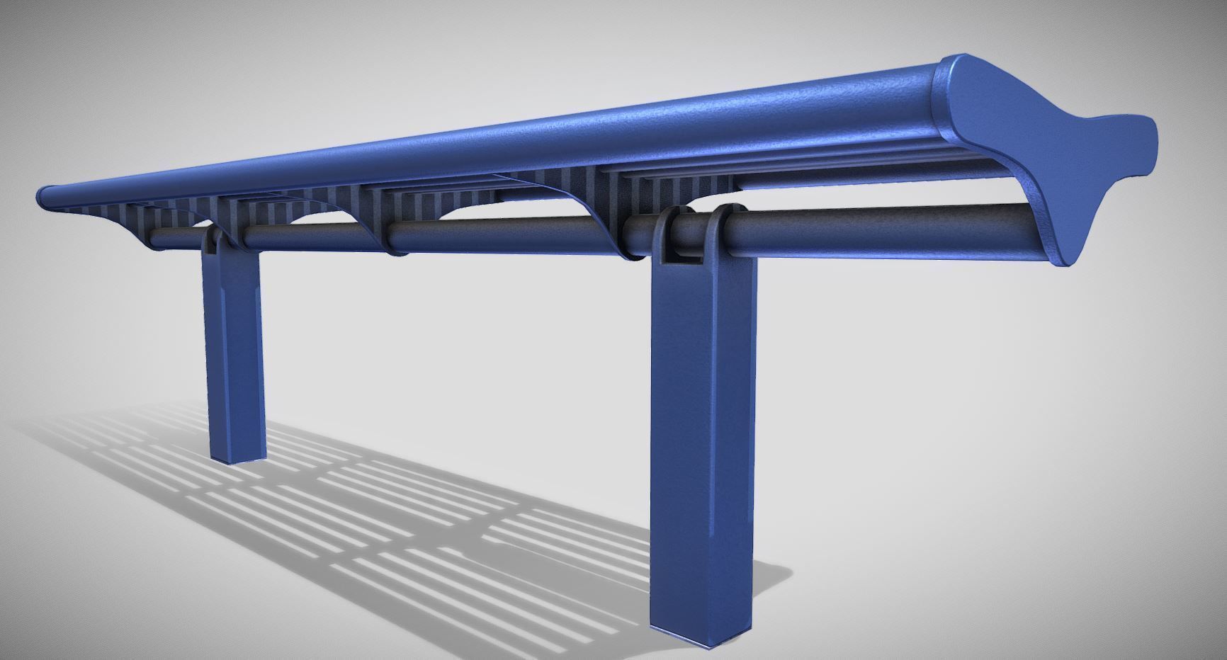 Bench 5 Low-Poly Blue Painted Metal Low-poly 3D model_1