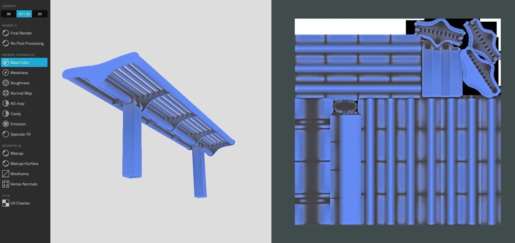 Bench 5 Low-Poly Blue Painted Metal Low-poly 3D model_9