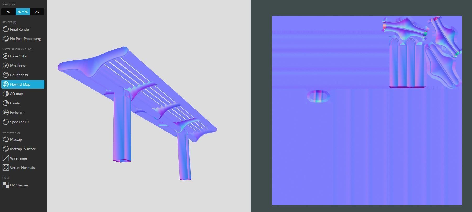 Bench 5 Low-Poly Blue Painted Metal Low-poly 3D model_8