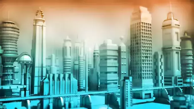 3d Cityscape futuristic city with tall buildings